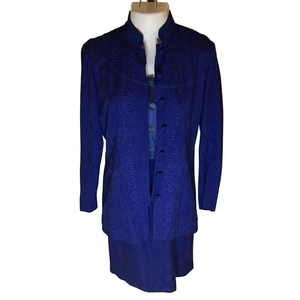 SANTA FE by Karin Stevens Deep Royal Blue 2-Piece Dress/Suit Ensemble Size 8